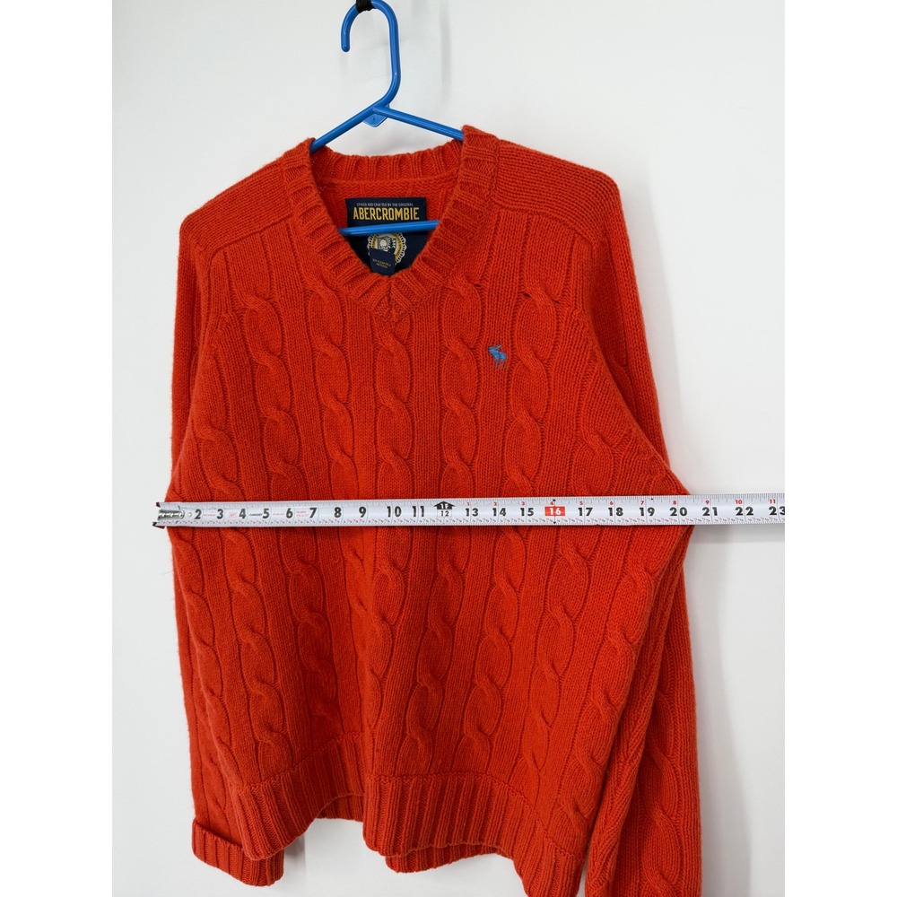 VTG Abercrombie & Fitch Men Orange Shetland Wool Cashmere Knit V-Neck Sweater M - Picture 10 of 11
